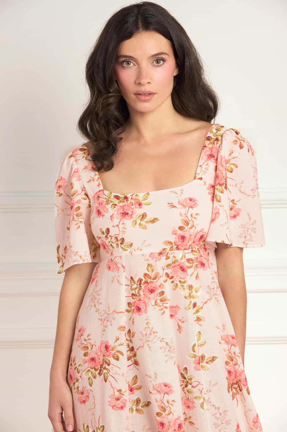 Summer's Rose Linen Blend Short Sleeve Ankle Gown - Image 3