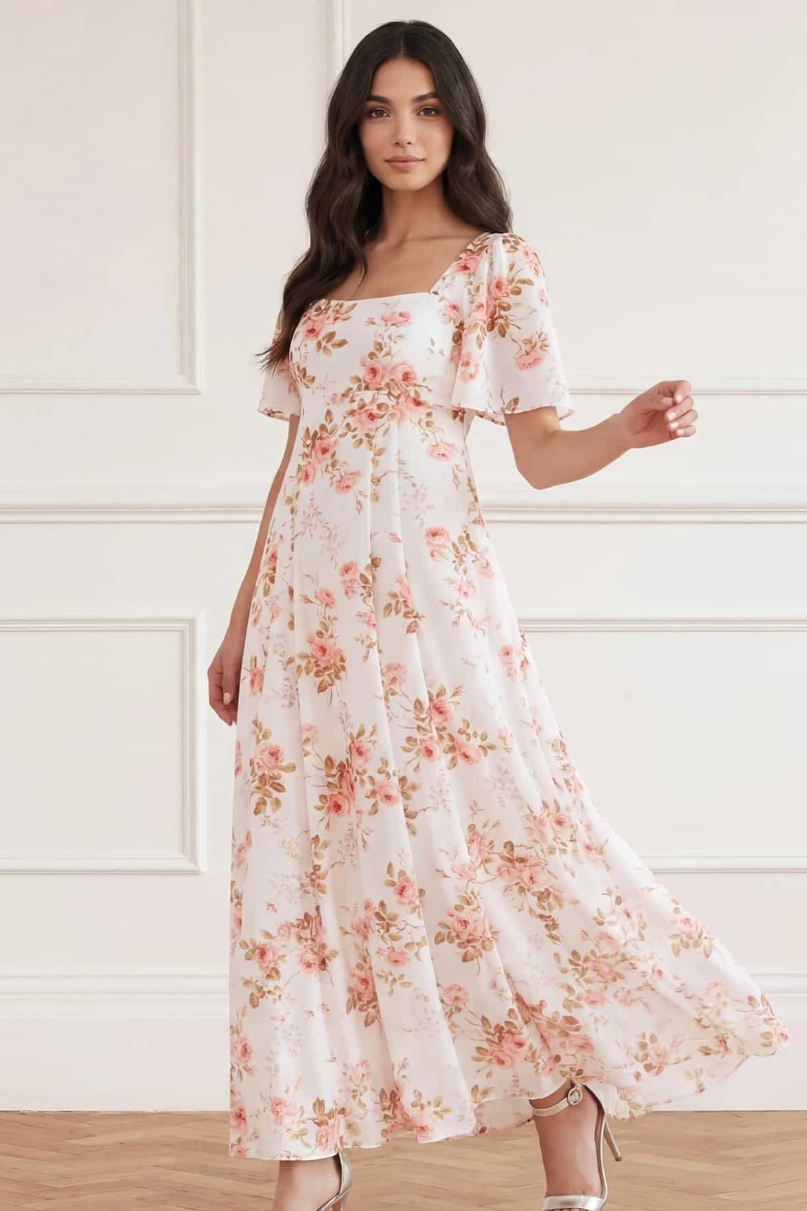 Summer's Rose Linen Blend Short Sleeve Ankle Gown - Image 3