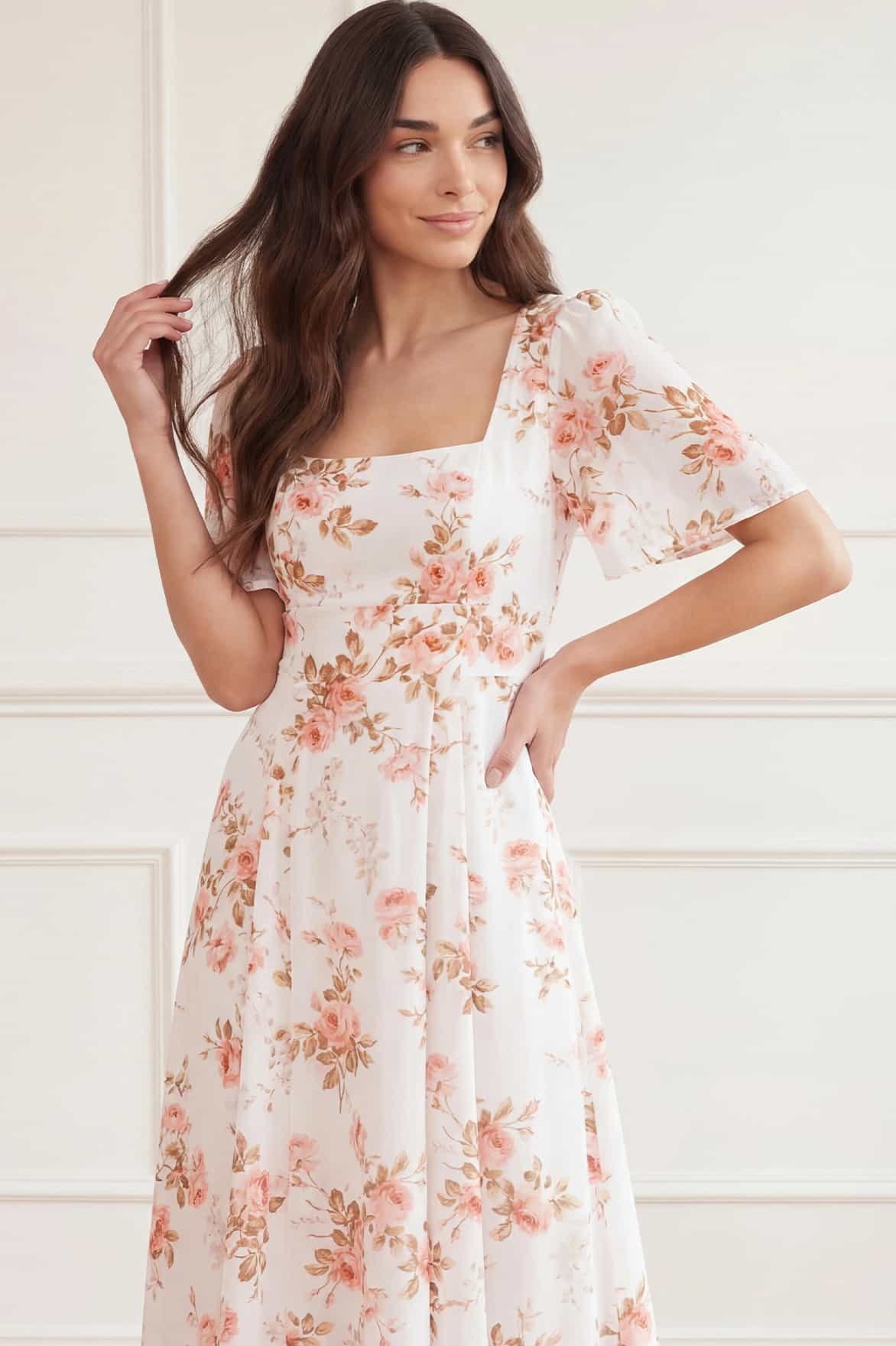 Summer's Rose Linen Blend Short Sleeve Ankle Gown - Image 4