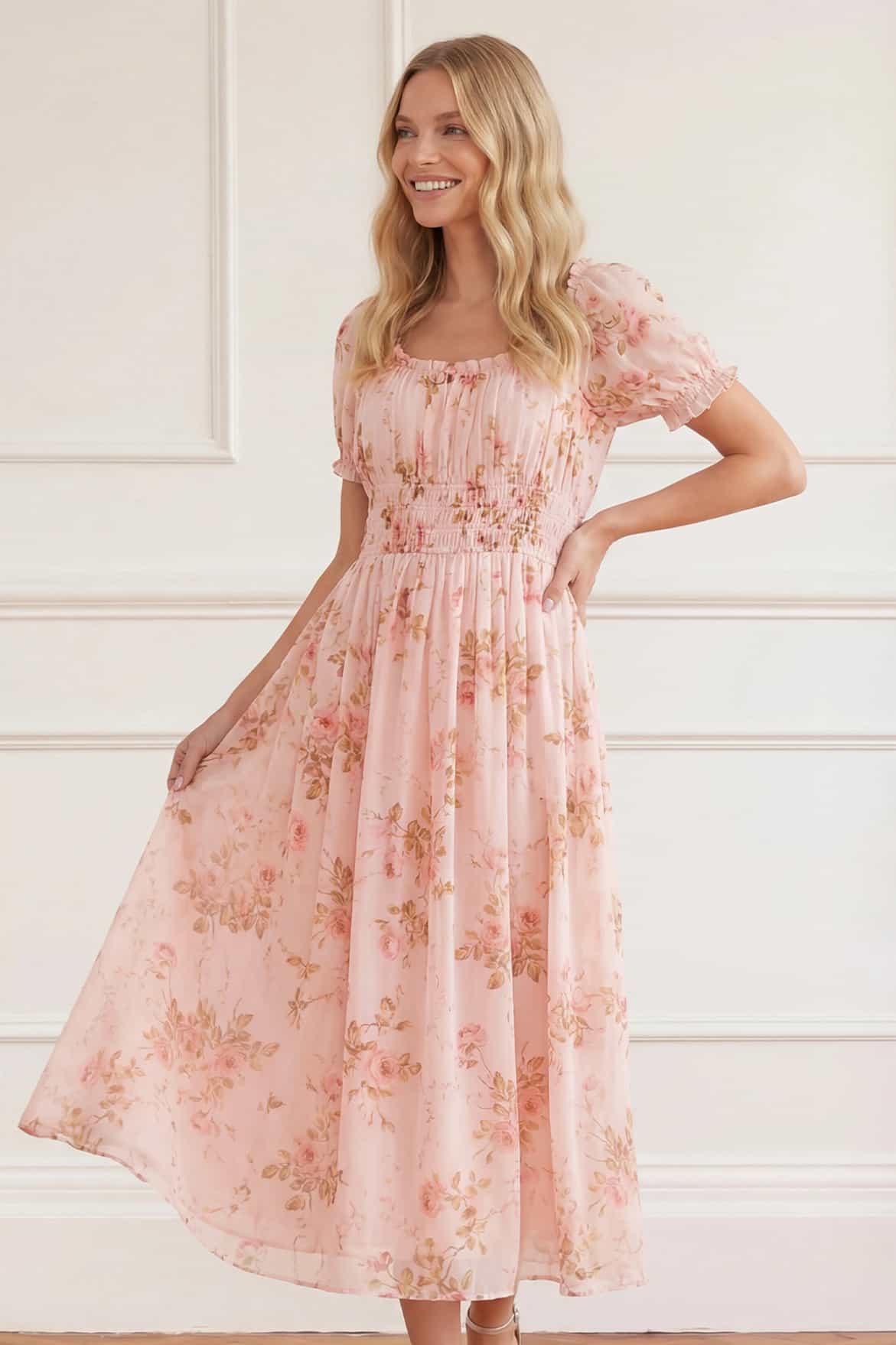 Summer's Rose Shirred Short Sleeve Ballerina Dress - Image 3