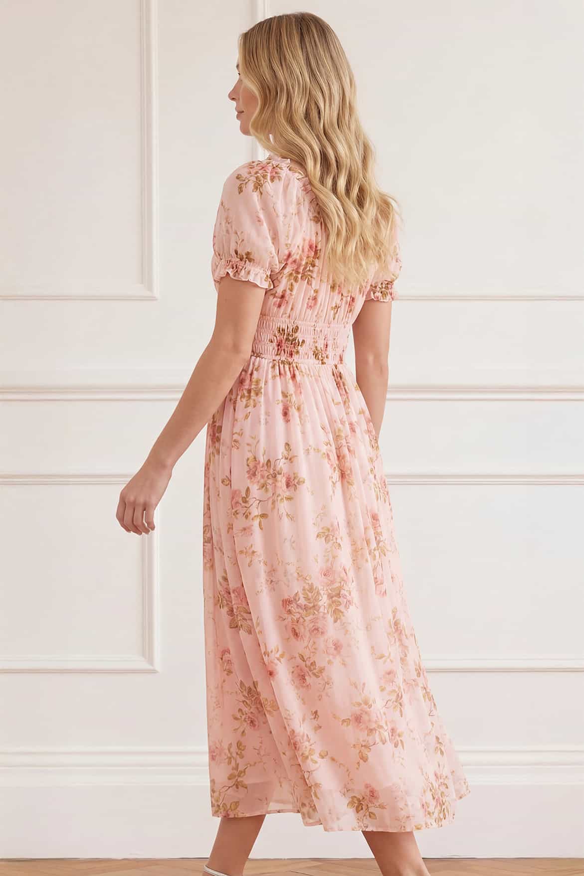 Summer's Rose Shirred Short Sleeve Ballerina Dress - Image 5