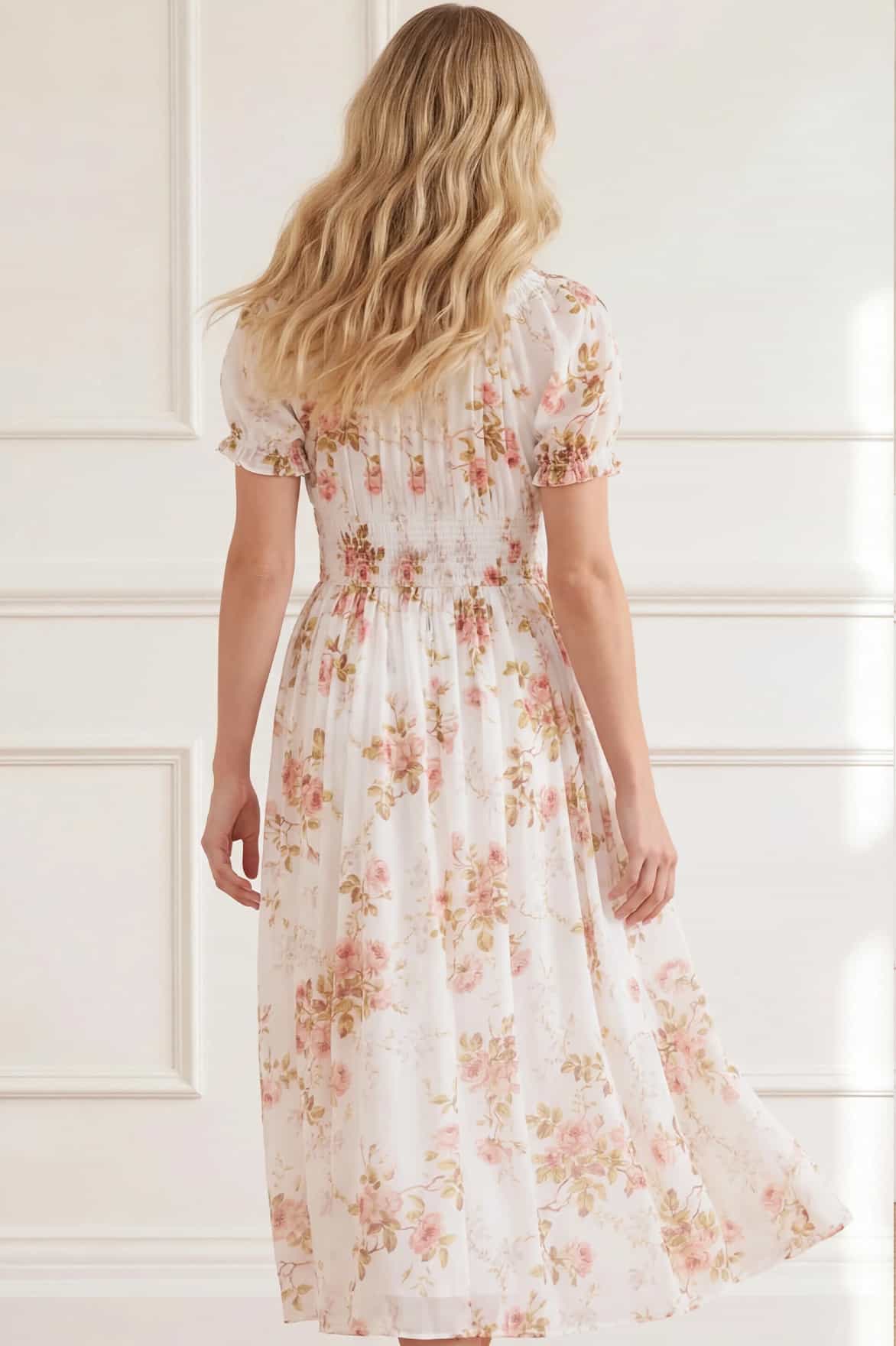 Summer's Rose Shirred Short Sleeve Ballerina Dress - Image 5