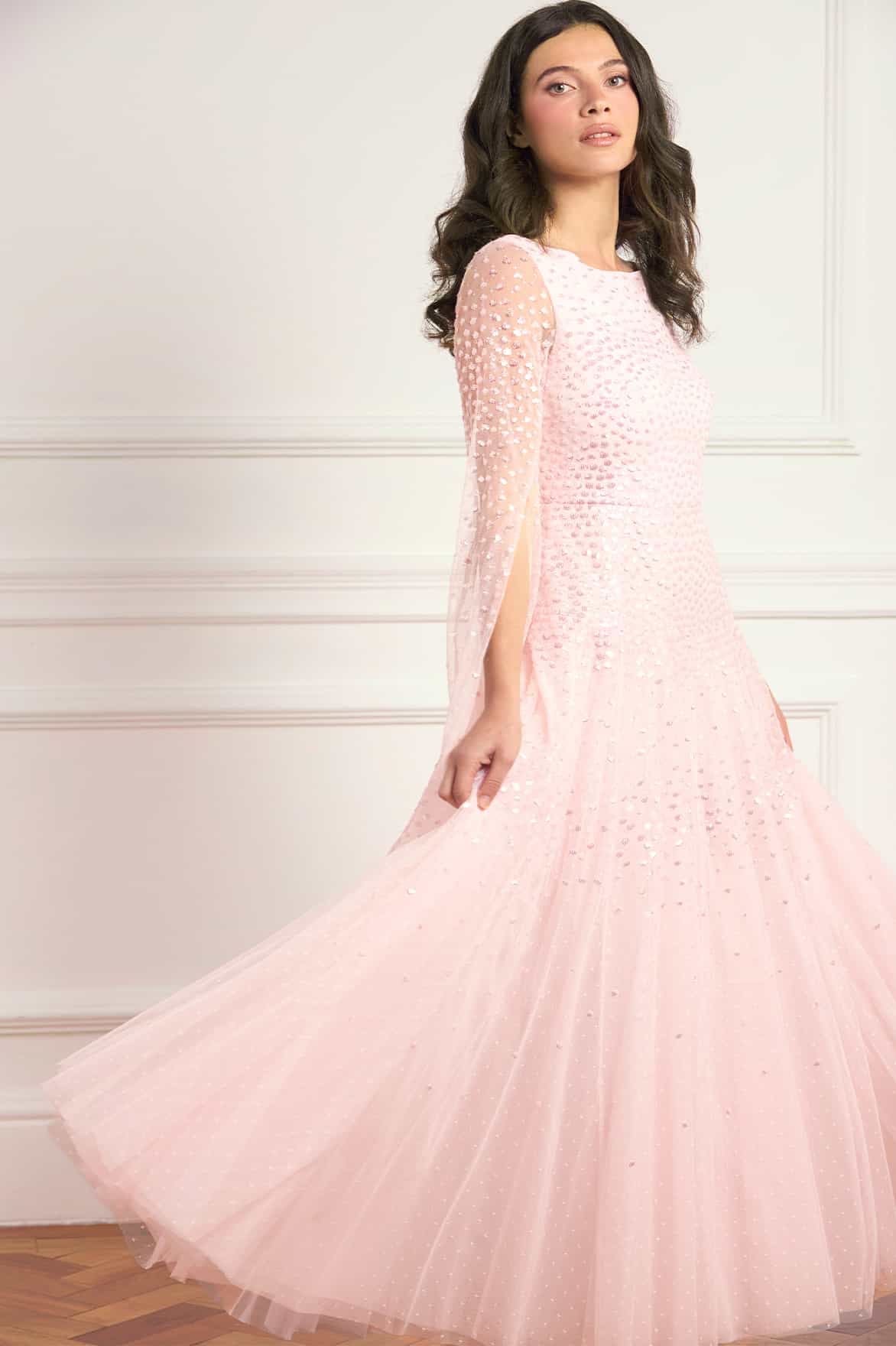 Sunrise Sequin Cape Sleeve Ankle Gown - Image 3