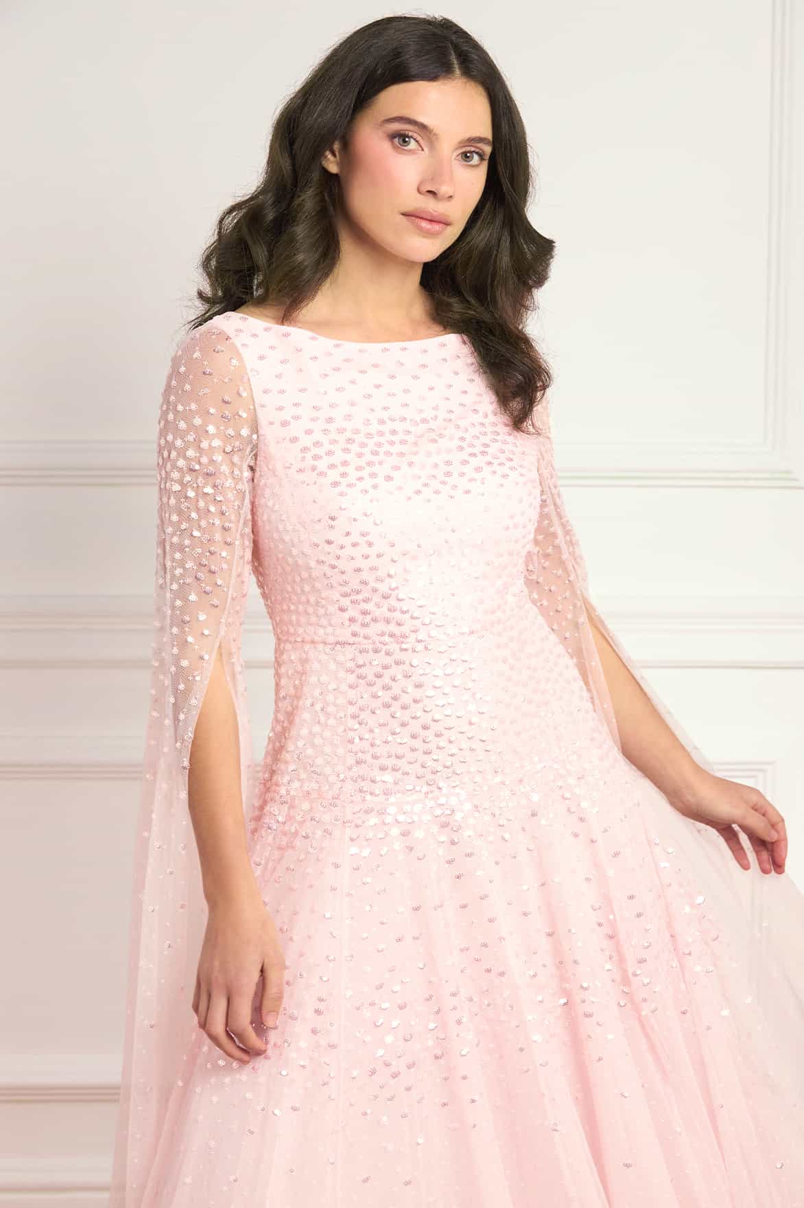 Sunrise Sequin Cape Sleeve Ankle Gown - Image 4