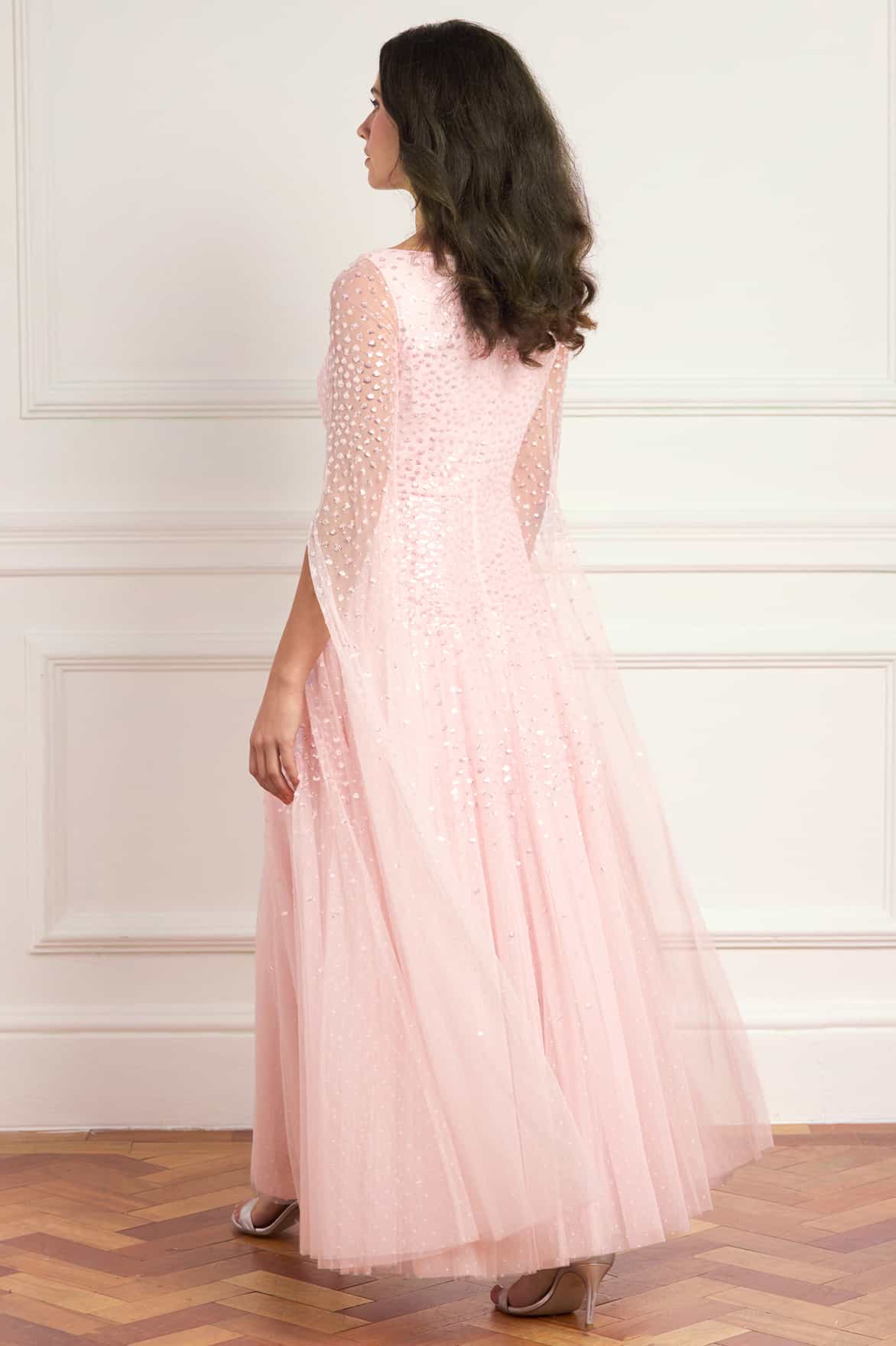 Sunrise Sequin Cape Sleeve Ankle Gown - Image 6