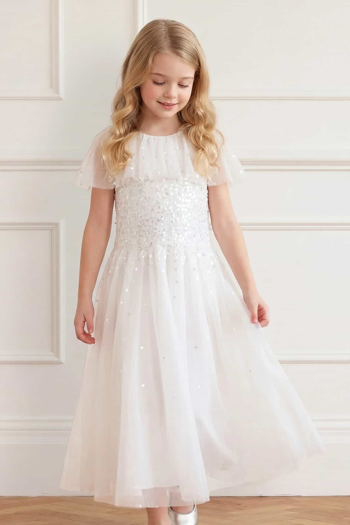Sunrise Sequin Short Cape Kids Gown - Image 3