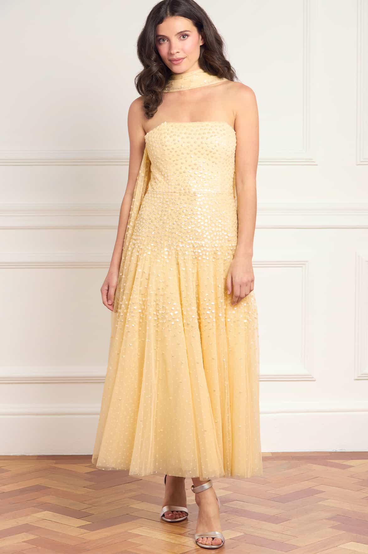 Sunrise Sequin Strapless Cape Ballerina Dress - Image 2