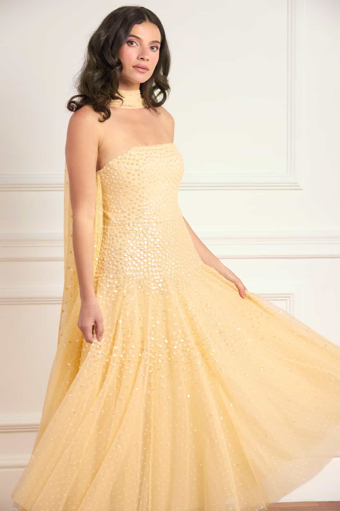 Sunrise Sequin Strapless Cape Ballerina Dress - Image 4