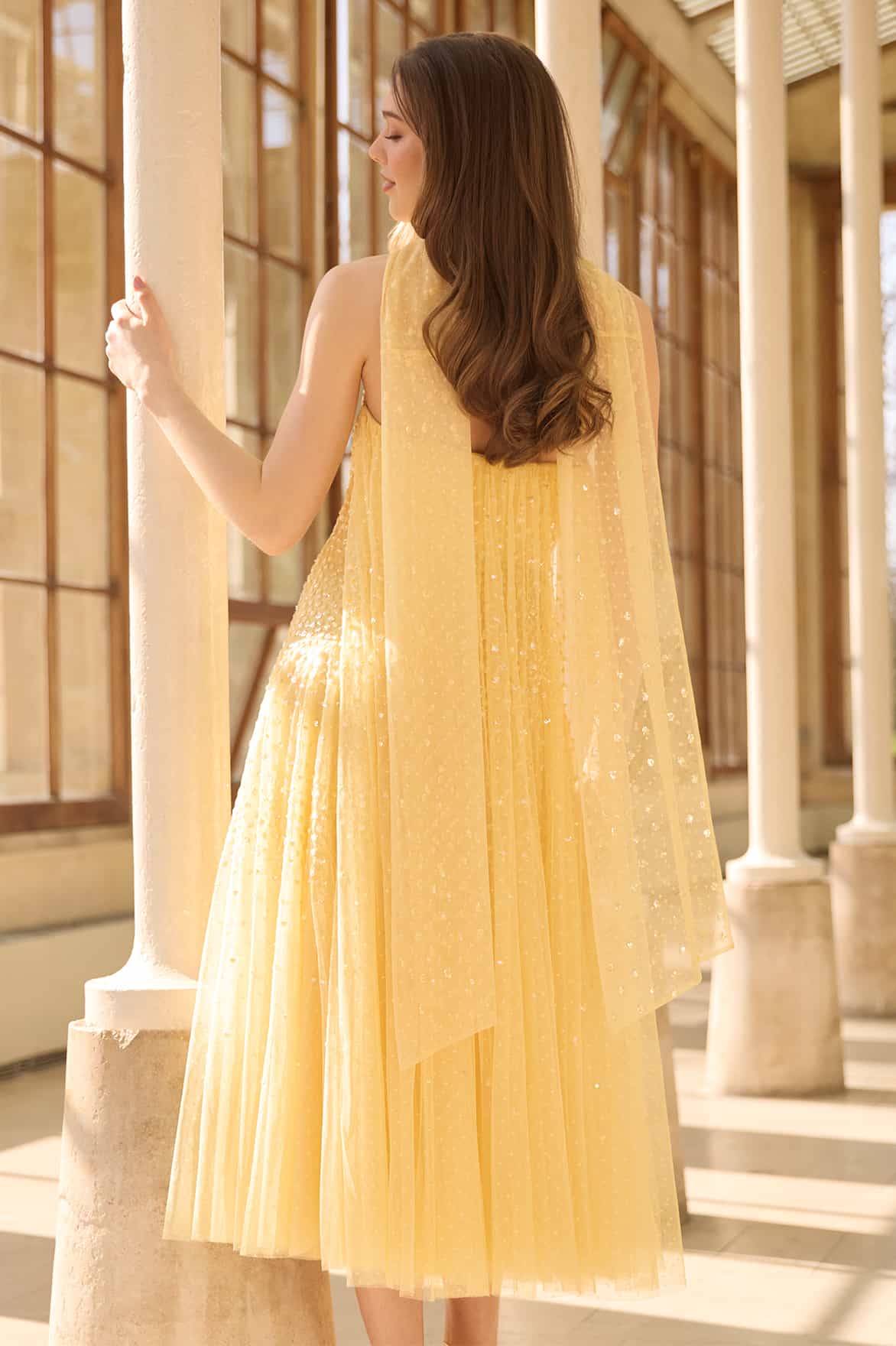 Sunrise Sequin Strapless Cape Ballerina Dress - Image 8