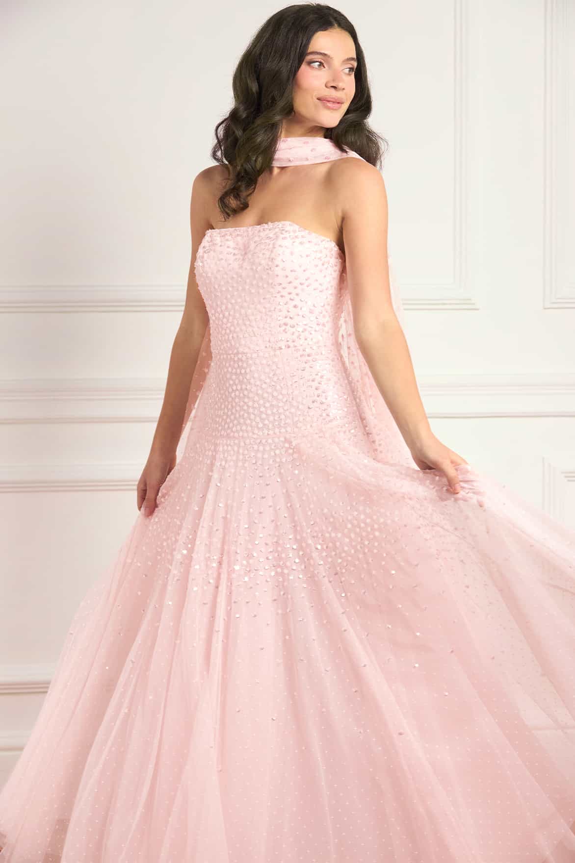 Sunrise Sequin Strapless Cape Gown - Image 3