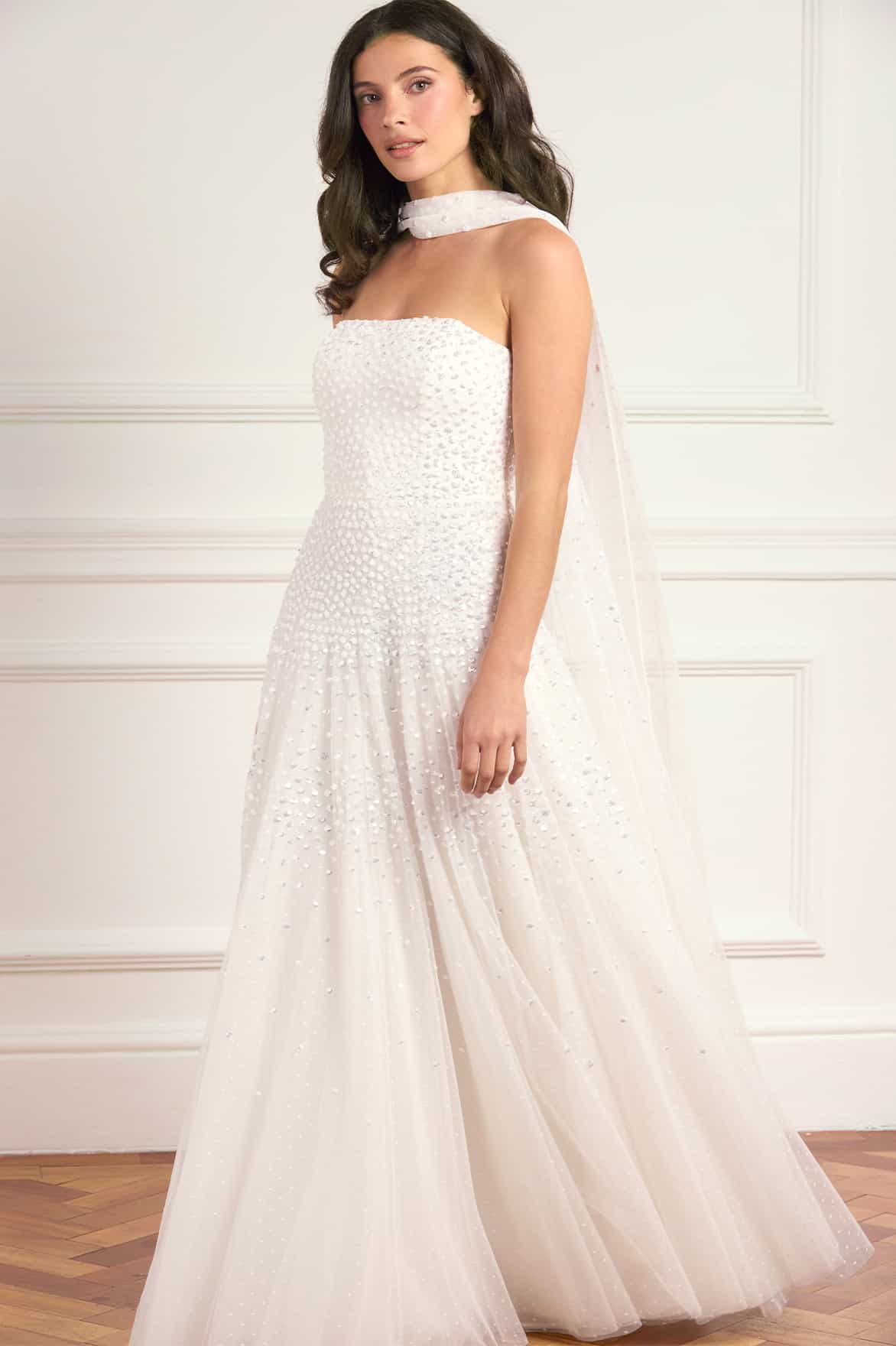 Sunrise Sequin Strapless Cape Gown - Image 2