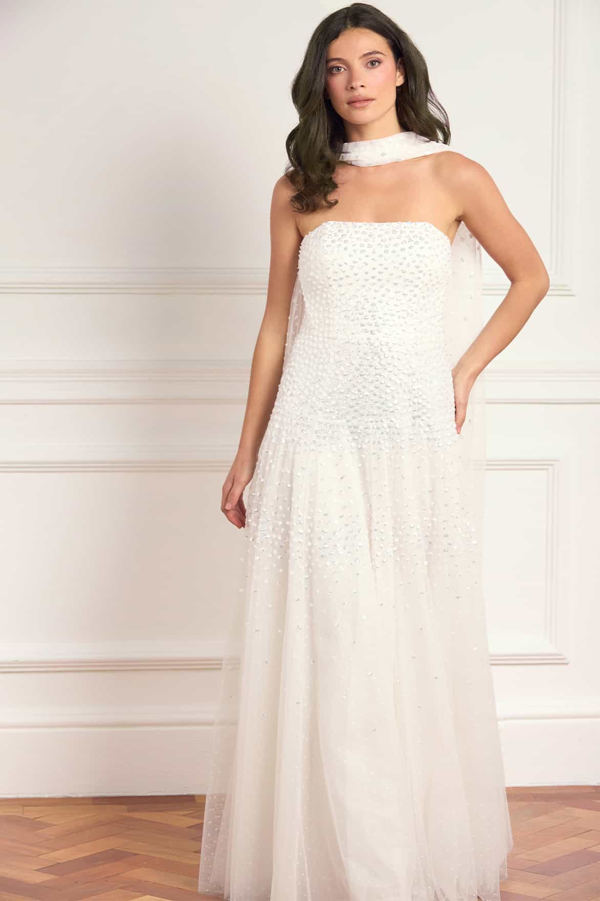 Sunrise Sequin Strapless Cape Gown - Image 4