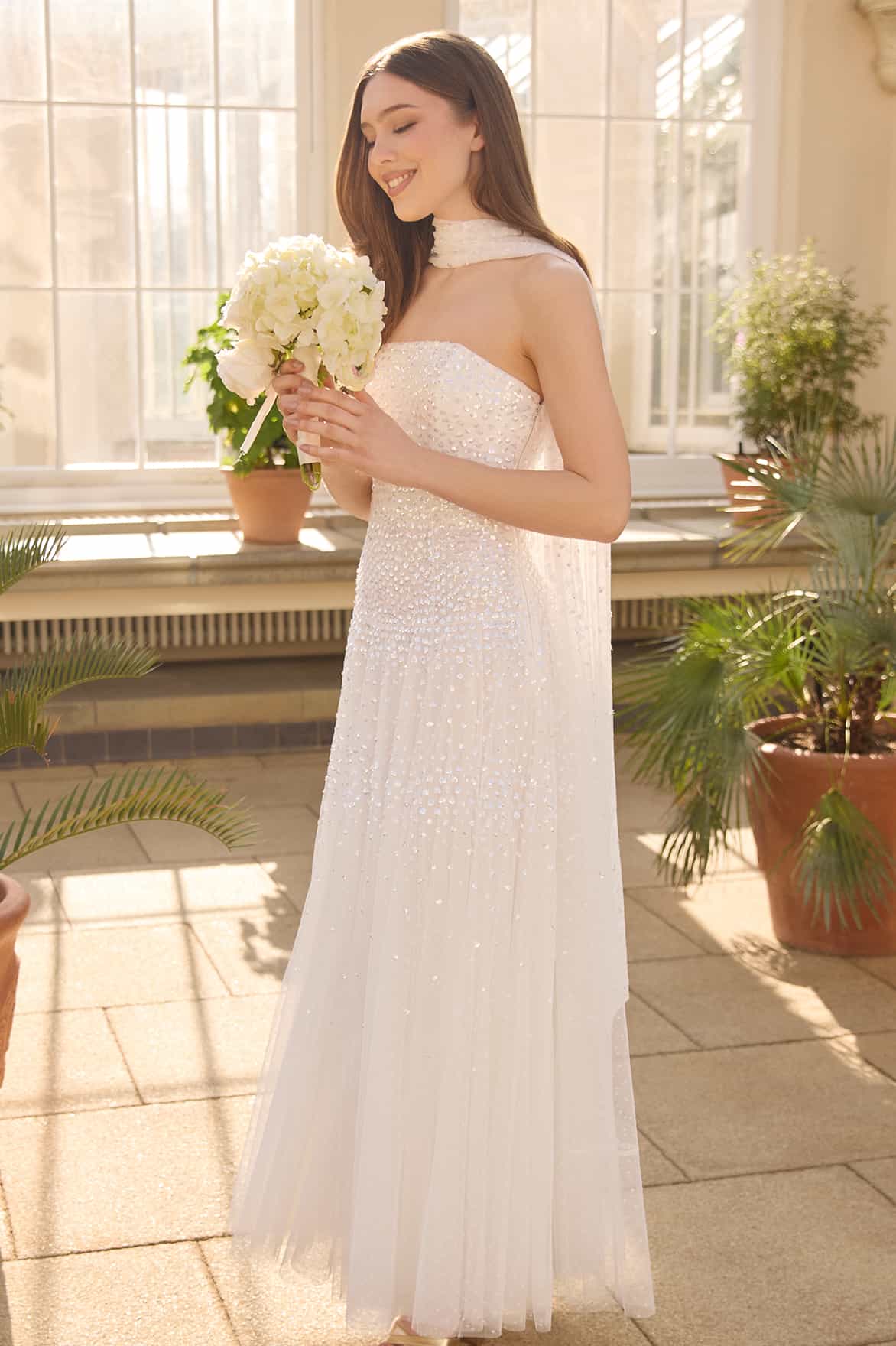 Sunrise Sequin Strapless Cape Gown - Image 8