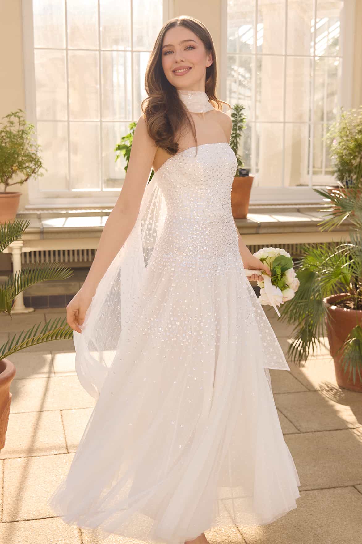 Sunrise Sequin Strapless Cape Gown - Image 9