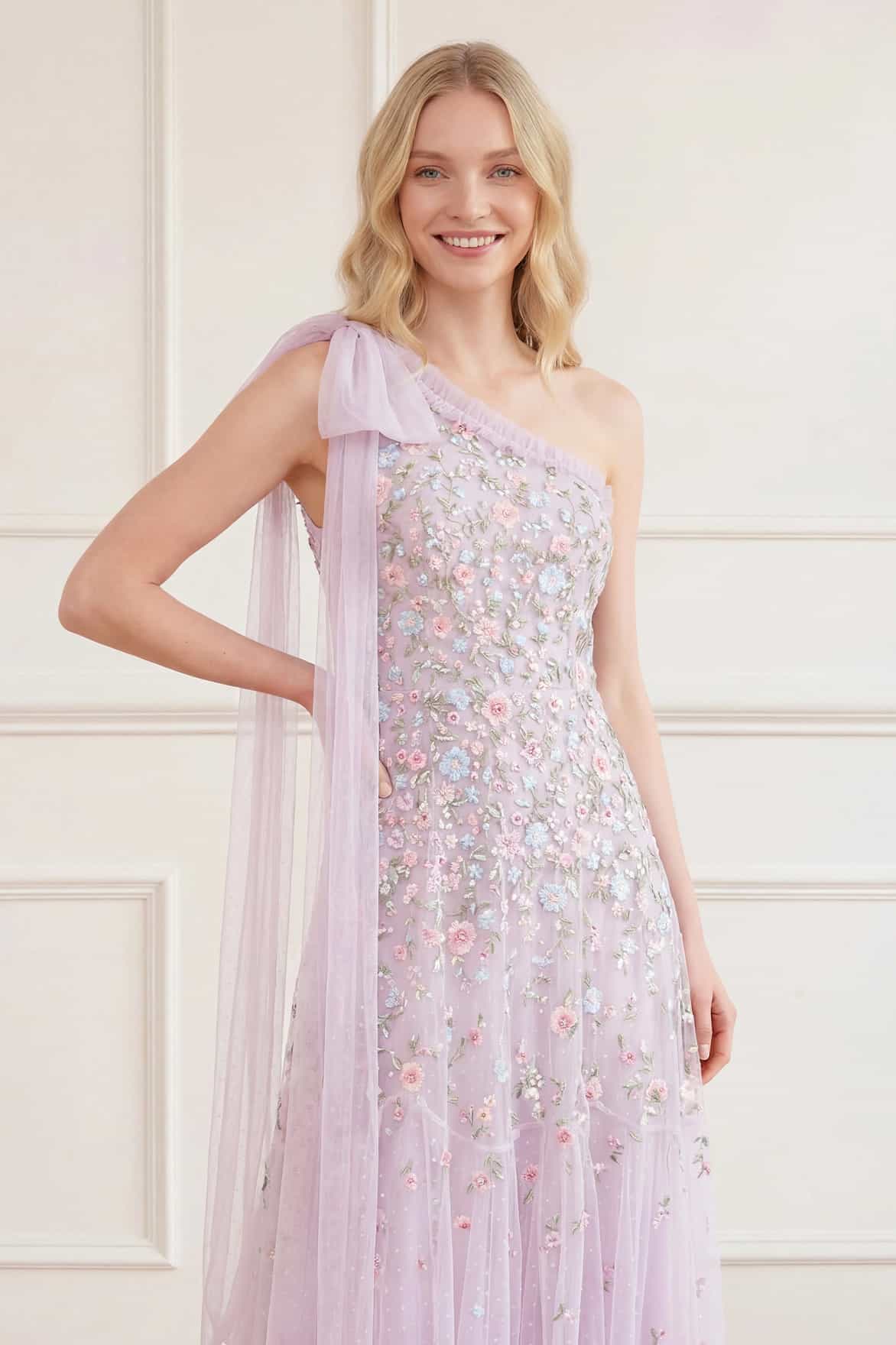 Sylvia Rose One-Shoulder Bow Ankle Gown - Image 4