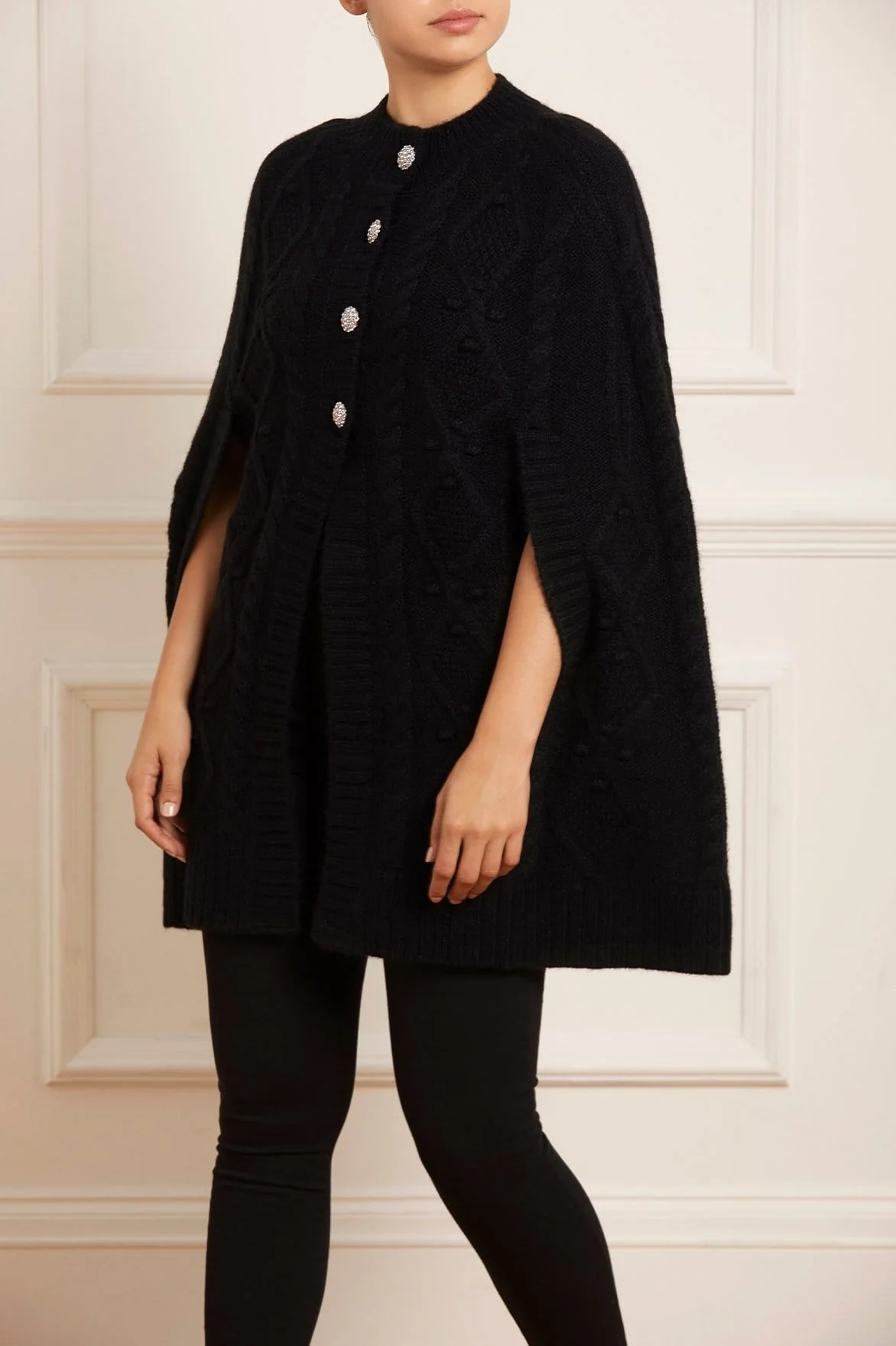 Sylvie Cable Jewelled Knee Length Cape - Image 3