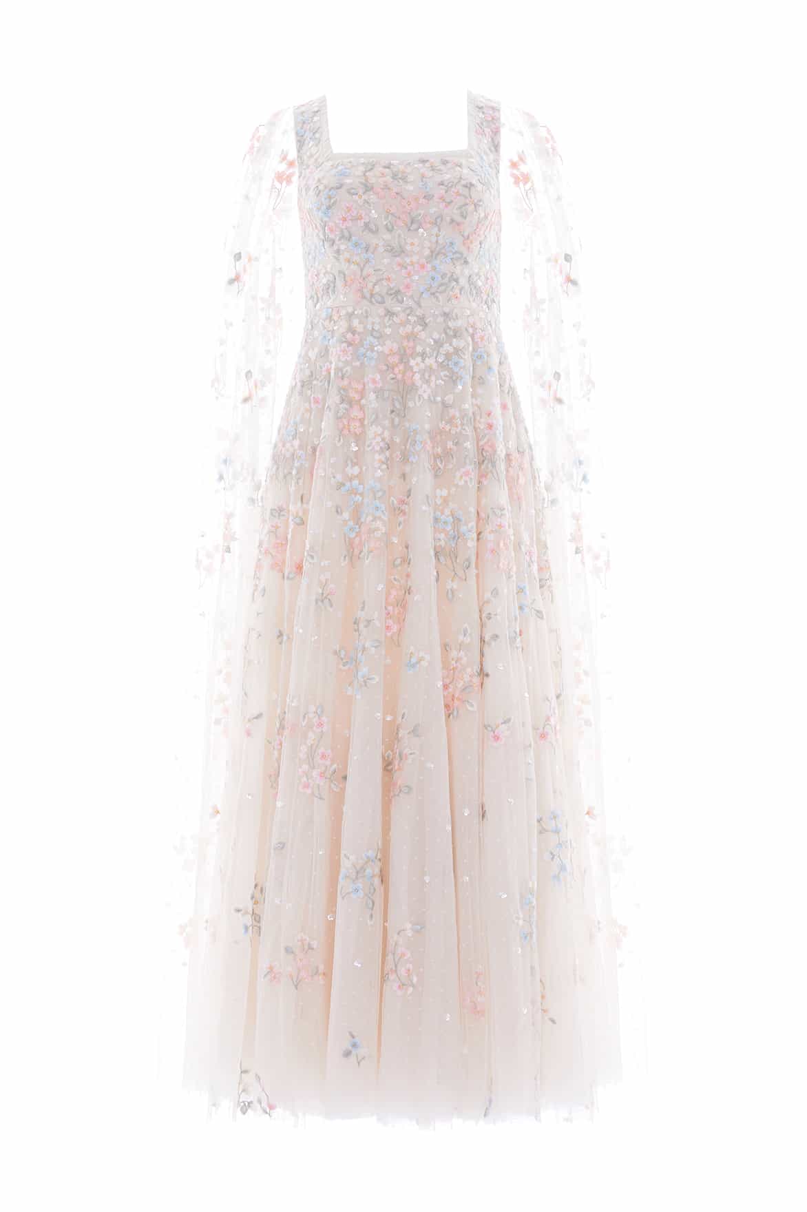 Versailles Ditsy Cape Sleeve Ankle Gown - Image 2