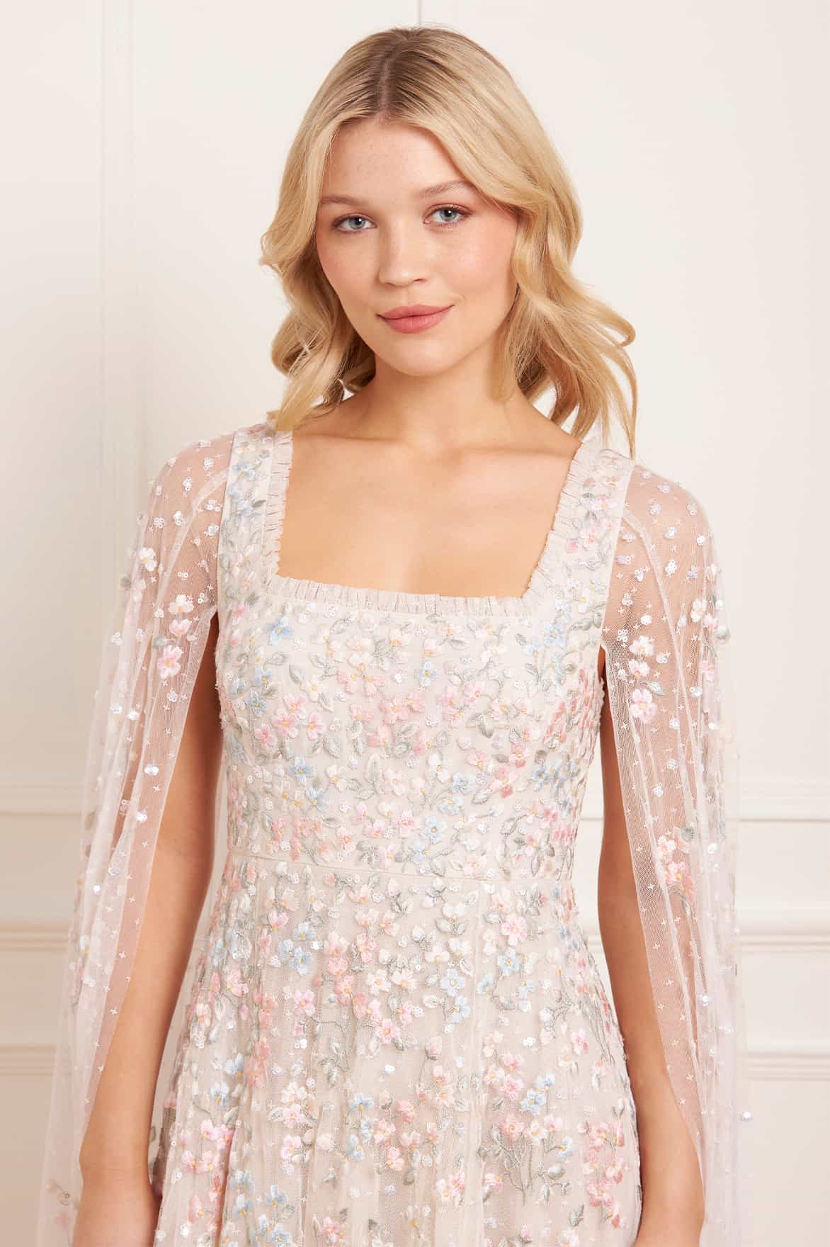 Versailles Ditsy Cape Sleeve Ankle Gown - Image 3