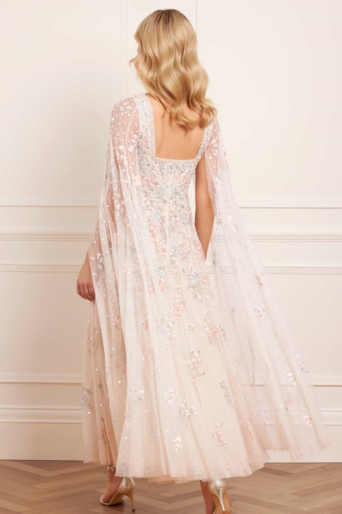 Versailles Ditsy Cape Sleeve Ankle Gown - Image 5