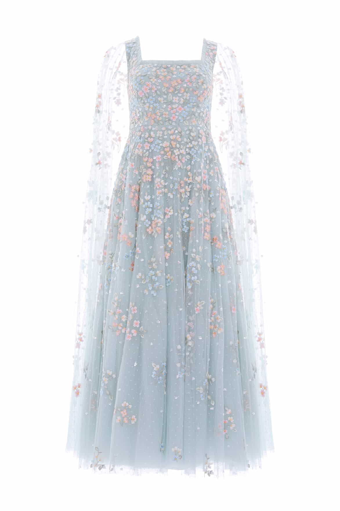 Versailles Ditsy Cape Sleeve Ankle Gown - Image 2
