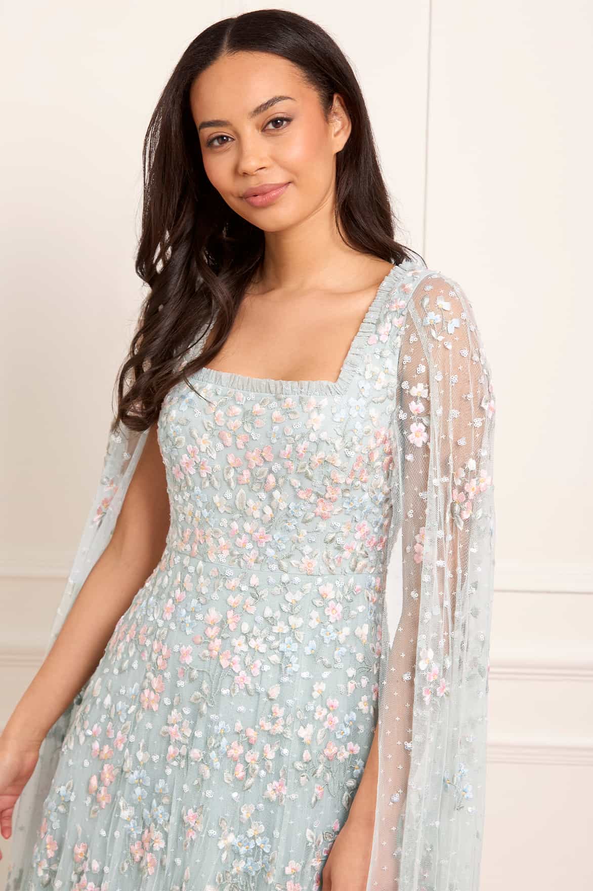 Versailles Ditsy Cape Sleeve Ankle Gown - Image 3