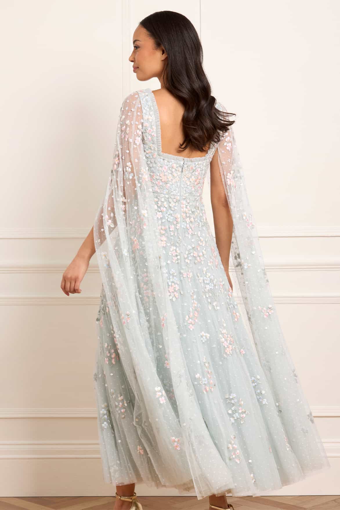 Versailles Ditsy Cape Sleeve Ankle Gown - Image 5